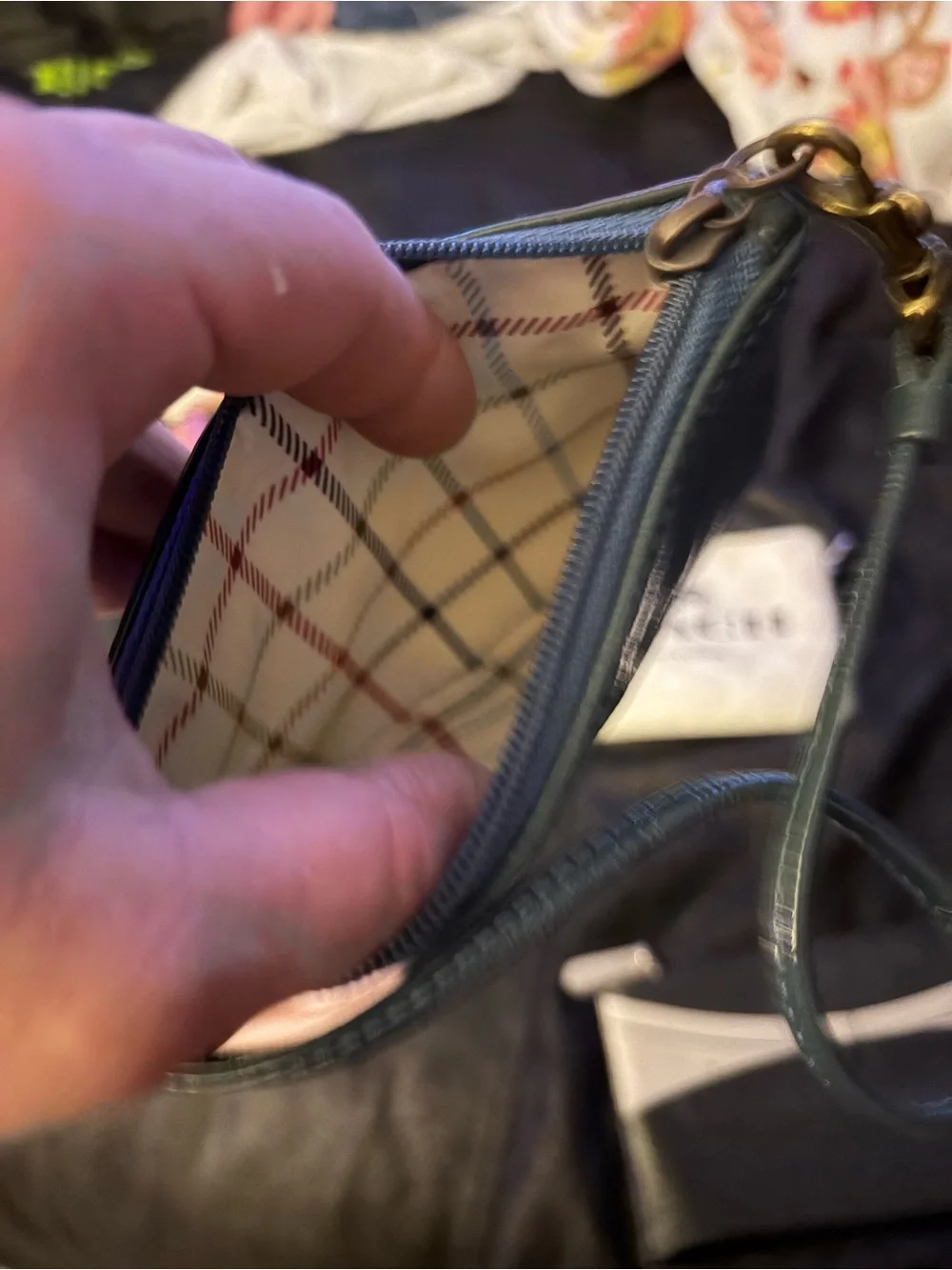 Coach Teal Green Leather Wristlet with Gold Hardware